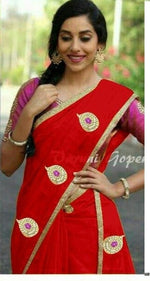 Womens Red Color Chanderi Saree With Blouse