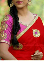 Womens Red Color Chanderi Saree With Blouse