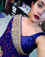 Chanderi Silk Blue Saree in Checks pattern With Blouse