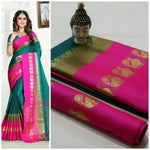 Cotton Silk Rama Color Plain Saree in crepe pattern With Blouse