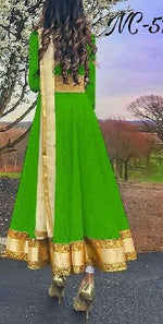 Women Parrot Color Rasal Net Anarkali With Dupatta