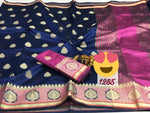 Womens Navy Color Crystel Silk Saree With Chit Pallu Work