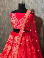 Womens Red Color Jalbari Silk With Taffeta Silk Lehanga Choli