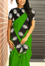 Womens Green Color Chanderi Saree With Blouse