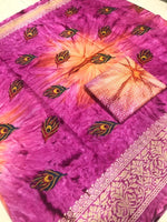Womens Pink Prism Silk Good Combination Weaving & Printed Saree With Blouse