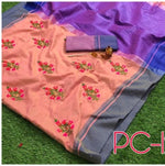 Womens Peach Color Pure Soft Linnen Saree With Embroidery Work