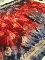 Womens Red Prism Silk Good Combination Weaving & Printed Saree With Blouse