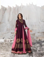 Women Wine Color Semi stitched Fancy Dress Material