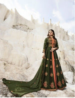 Women Mehandi Color Semi stitched Fancy Dress Material