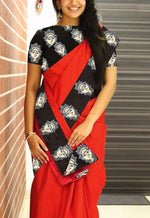 Womens Red Color Chanderi Saree With Blouse