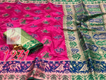 Womens Pink Color Soft Banarasi Silk Saree With Heavy Mina & Zari Weaving Work