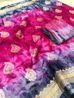 Womens Pink Prism Silk Good Combination Weaving & Printed Saree With Blouse