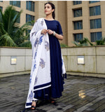 Women Blue Color Semi Stitched Salwar Suit