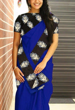 Womens Blue Color Chanderi Saree With Blouse
