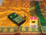 Womens Musturd Color Crystel Silk Saree With Chit Pallu Work