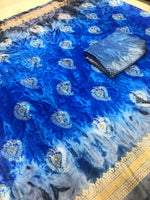 Womens Blue Prism Silk Good Combination Weaving & Printed Saree With Blouse