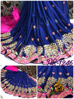 Womens Blue Color Rangoli Silk Saree With Embroidery & Zari & Diamonds  Work
