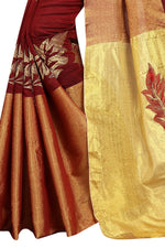 Womens Red Color Satin Poly Silk Saree With Embroidery Work