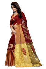 Womens Red Color Satin Poly Silk Saree With Embroidery Work
