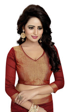 Womens Red Color Satin Poly Silk Saree With Embroidery Work