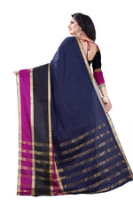 Womens Blue Pink Color Cotton Silk Saree With Plain With Jari Border Work