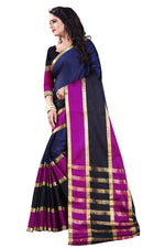Womens Blue Pink Color Cotton Silk Saree With Plain With Jari Border Work