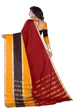 Womens Maroon Yellow Color Cotton Silk Saree With Plain With Jari Border Work