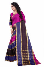 Womens Pink Blue Color Cotton Silk Saree With Plain With Jari Border Work