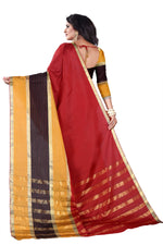 Womens Red Yellow Color Cotton Silk Saree With Plain With Jari Border Work