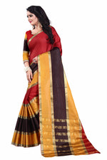 Womens Red Yellow Color Cotton Silk Saree With Plain With Jari Border Work