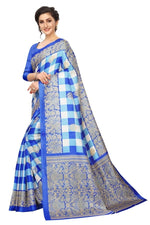 Khadi Kalamkari Silk Blue Saree in Checks pattern With Blouse