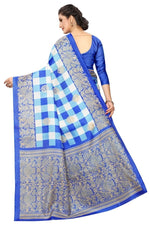 Khadi Kalamkari Silk Blue Saree in Checks pattern With Blouse