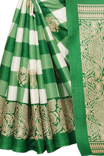 Khadi Kalamkari Silk Green Saree in Checks pattern With Blouse