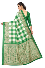 Khadi Kalamkari Silk Green Saree in Checks pattern With Blouse