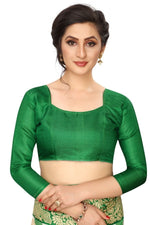 Khadi Kalamkari Silk Green Saree in Checks pattern With Blouse