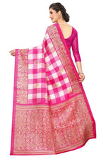 Khadi Kalamkari Silk Pink Saree in Checks pattern With Blouse