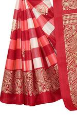 Khadi Kalamkari Silk Red Saree in Checks pattern With Blouse