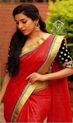 Womens Red Color Pure Silk Saree With Blouse