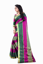 Womens Pink Green Color Cotton Silk Saree With Plain With Jari Border Work