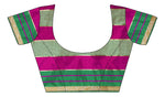 Womens Pink Green Color Cotton Silk Saree With Plain With Jari Border Work