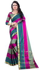 Womens Pink Rama Color Cotton Silk Saree With Plain With Jari Border Work