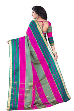 Womens Pink Rama Color Cotton Silk Saree With Plain With Jari Border Work