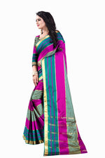 Womens Pink Rama Color Cotton Silk Saree With Plain With Jari Border Work