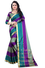 Womens Purple Rama Color Cotton Silk Saree With Plain With Jari Border Work