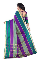 Womens Purple Rama Color Cotton Silk Saree With Plain With Jari Border Work