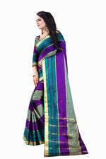 Womens Purple Rama Color Cotton Silk Saree With Plain With Jari Border Work