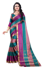 Womens Rama Pink Color Cotton Silk Saree With Plain With Jari Border Work