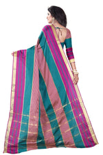 Womens Rama Pink Color Cotton Silk Saree With Plain With Jari Border Work