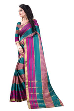 Womens Rama Pink Color Cotton Silk Saree With Plain With Jari Border Work