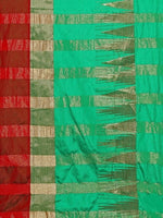 Cotton Silk Red And Green Color Plain Saree in crepe pattern With Blouse
